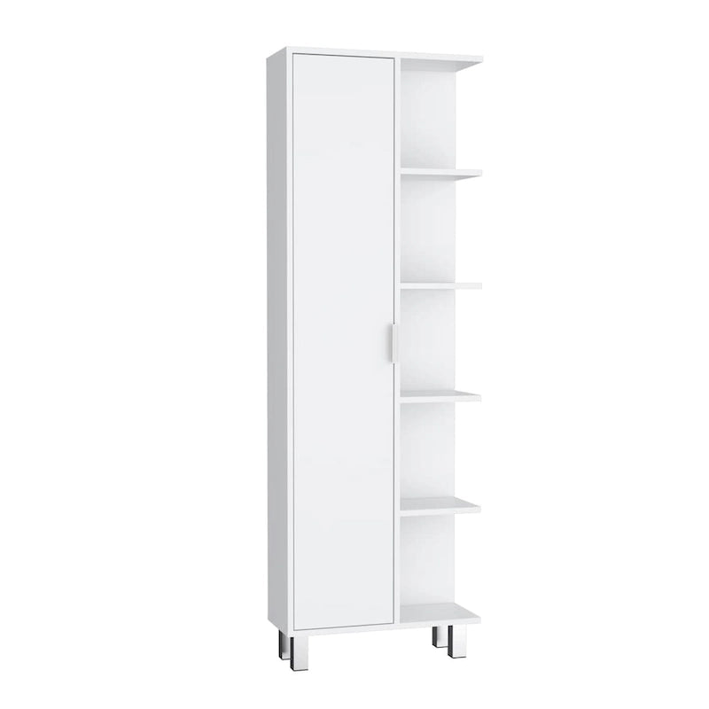 Linen 63-inch High Bathroom Cabinet Storage Cabinet with Four Open Shelves