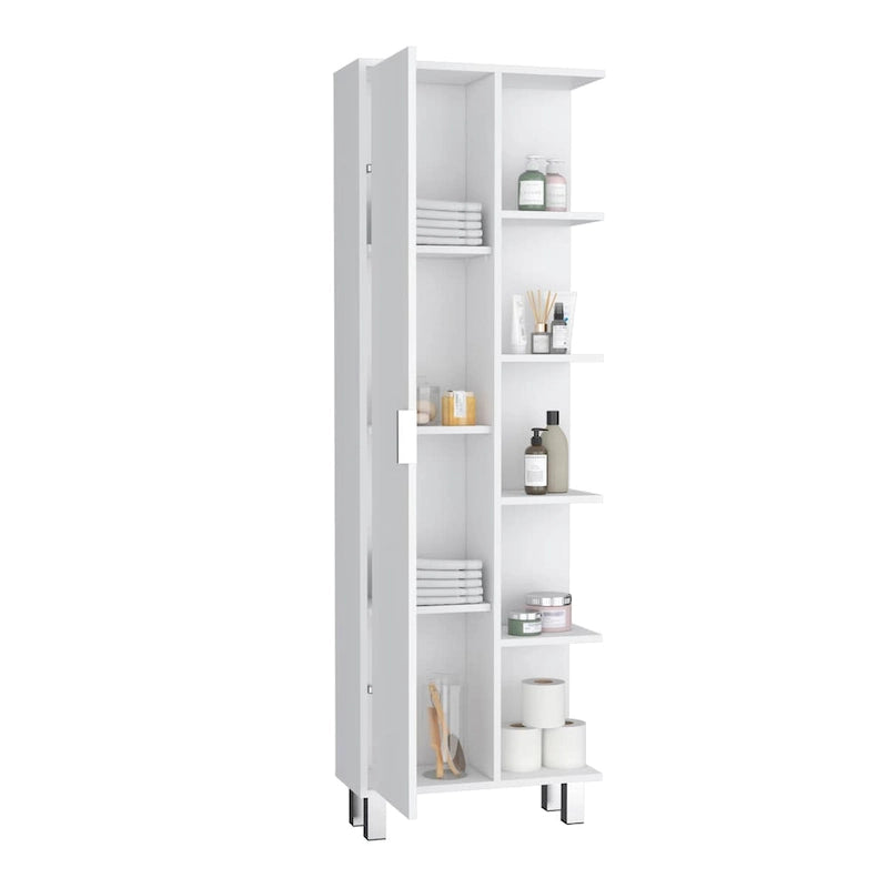 Linen 63-inch High Bathroom Cabinet Storage Cabinet with Four Open Shelves