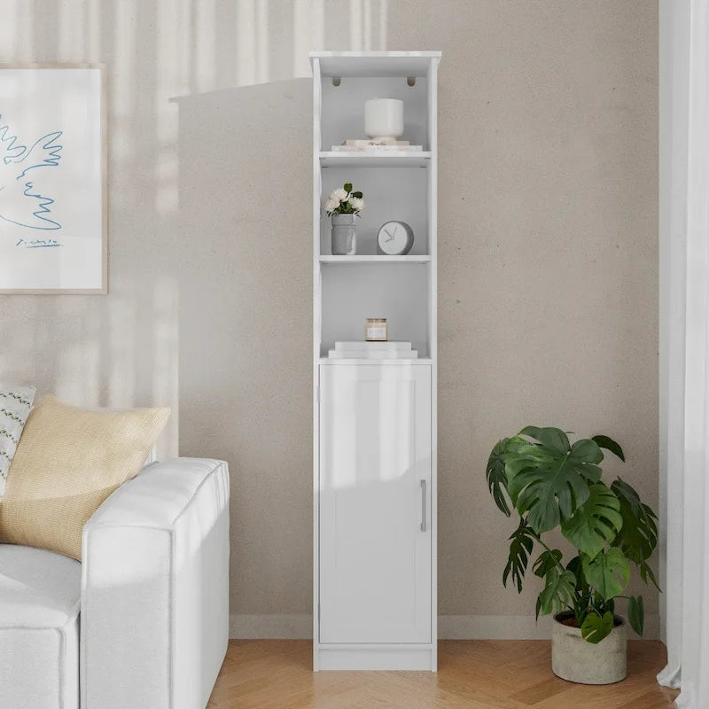 Modern Freestanding Linen Tower with Shelves and Magnetic Close Door