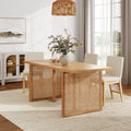 Willow Boho Dining Table for 6 with Solid Wood Legs, Dining Table with Bohemian Rattan Accent